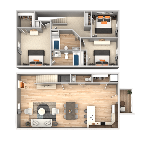 Floor plan for 3 beds, 2.5 baths, 1440 sqft